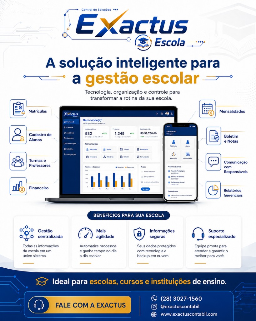 Exactus Escola — a solução inteligente para a gestão escolar.